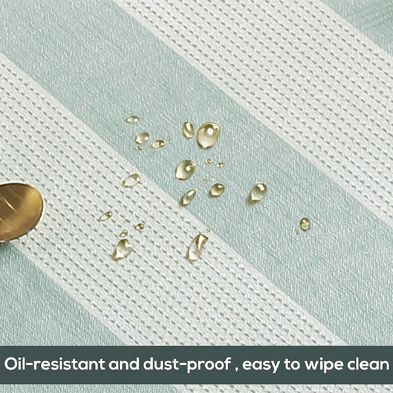 Embroidered tassel striped tablecloth, rectangular cotton-linen dustproof tablecloth, kitchen dining, 54 x 86 inches, turquoise - Image 3