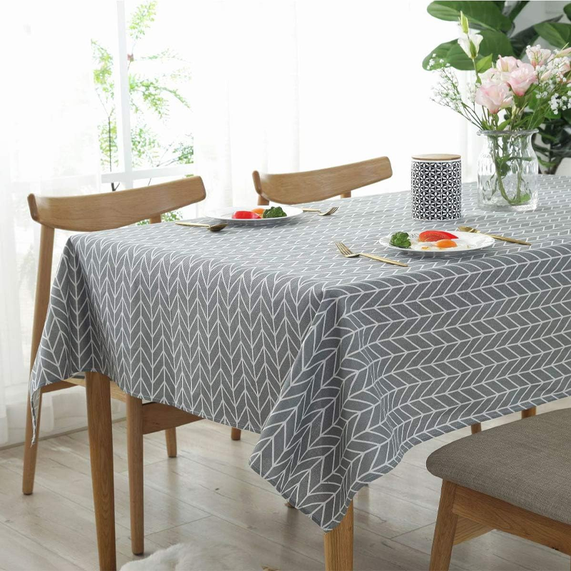 Arrow pattern cotton-linen tablecloth, dustproof rectangular tablecloth for kitchen dining (rectangle/oval, 55 x 98 inches, grey)