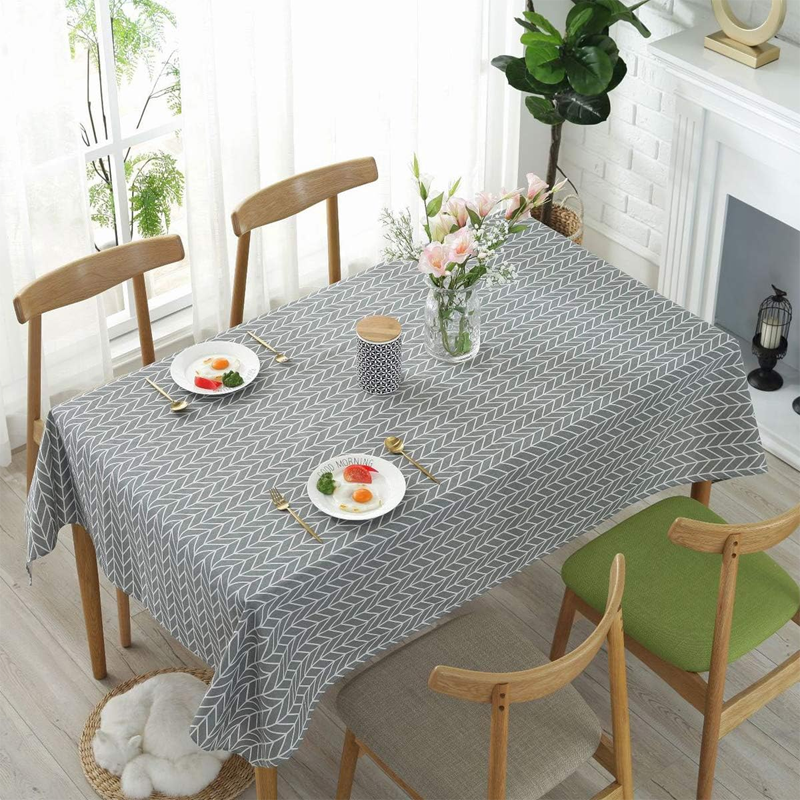 Arrow pattern cotton-linen tablecloth, dustproof rectangular tablecloth for kitchen dining (rectangle/oval, 55 x 98 inches, grey) - Image 2