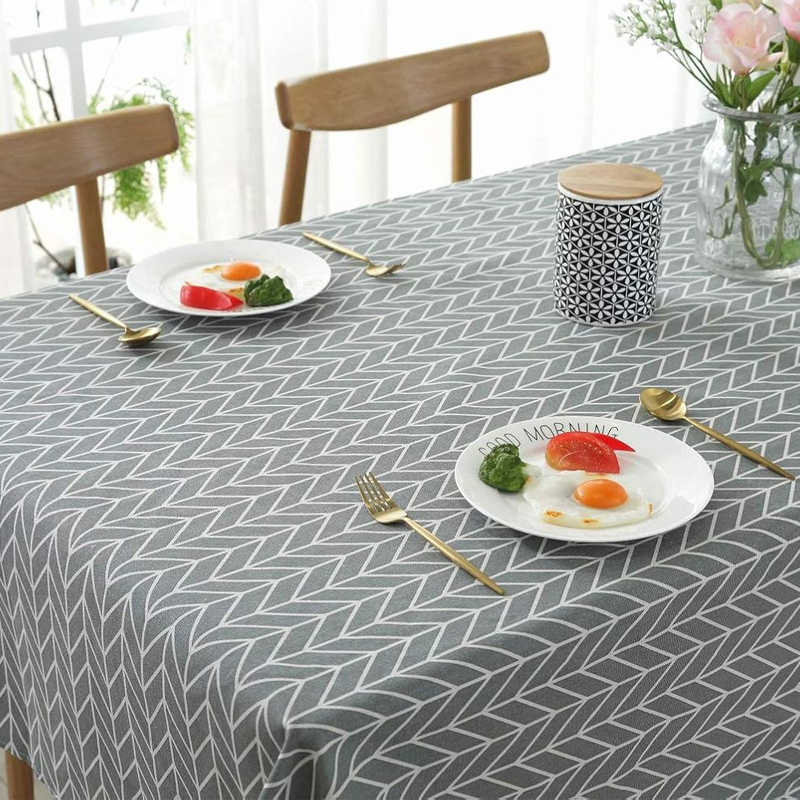 Arrow pattern cotton-linen tablecloth, dustproof rectangular tablecloth for kitchen dining (rectangle/oval, 55 x 98 inches, grey) - Image 3