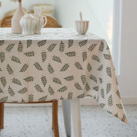 Country style rectangular tablecloth - 60 x 84 inches - Washable, dustproof, and wrinkle-resistant tablecloth. Suitable for restaurants, picnics, bars, indoor and outdoor dining. Green leaves.