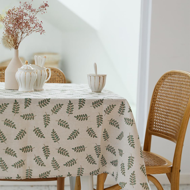 Country style rectangular tablecloth - 60 x 84 inches - Washable, dustproof, and wrinkle-resistant tablecloth. Suitable for restaurants, picnics, bars, indoor and outdoor dining. Green leaves. - Image 3