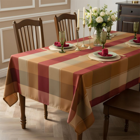 Large Polyester Checkered Tablecloth, 60 x 102 inches - Splash and dust resistant, suitable for indoor and outdoor use.