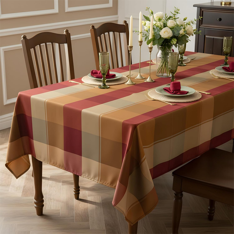 Large Polyester Checkered Tablecloth, 60 x 102 inches - Splash and dust resistant, suitable for indoor and outdoor use.